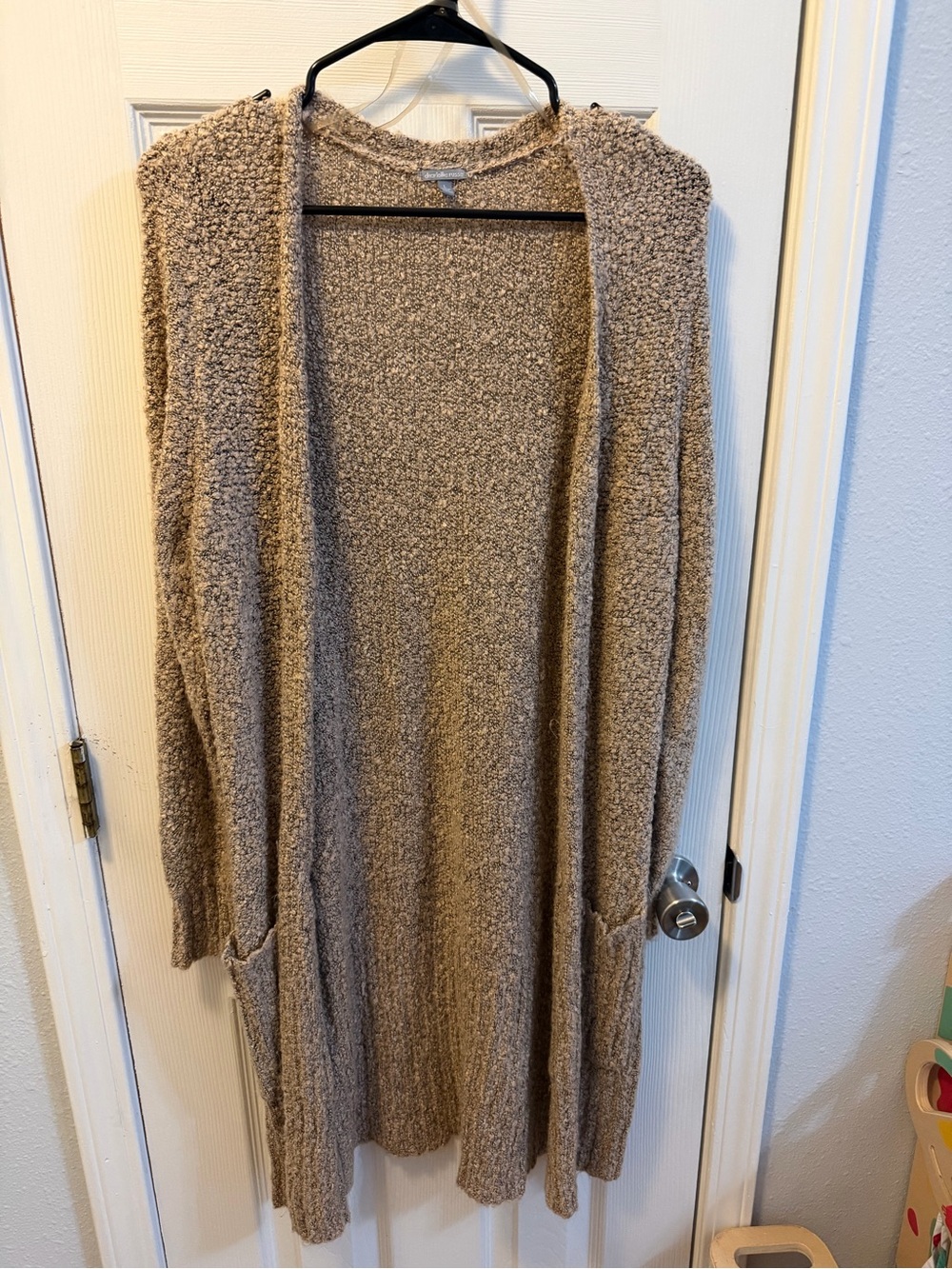 Charlotte Russe Long Open-Front Bouclé Cardigan - Taupe